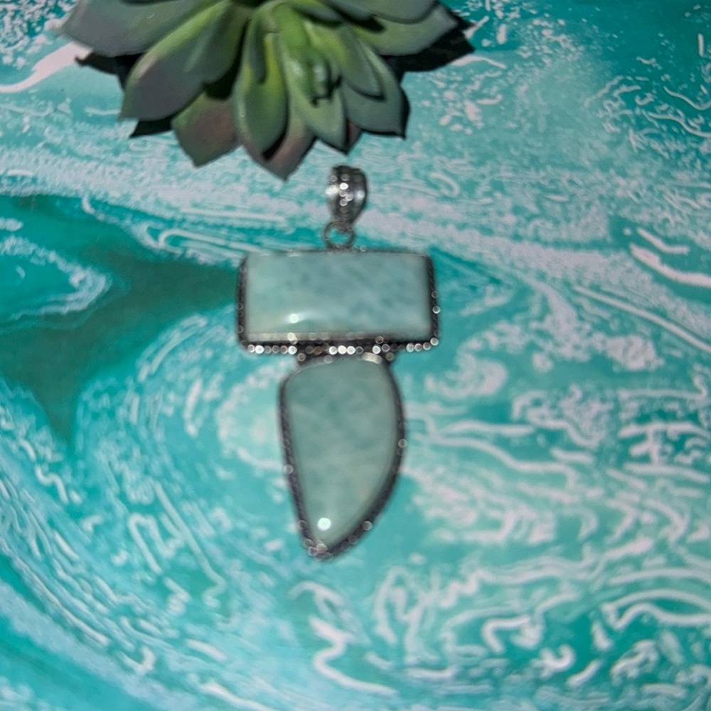 Huge Amazonite Silver Pendant - image 3